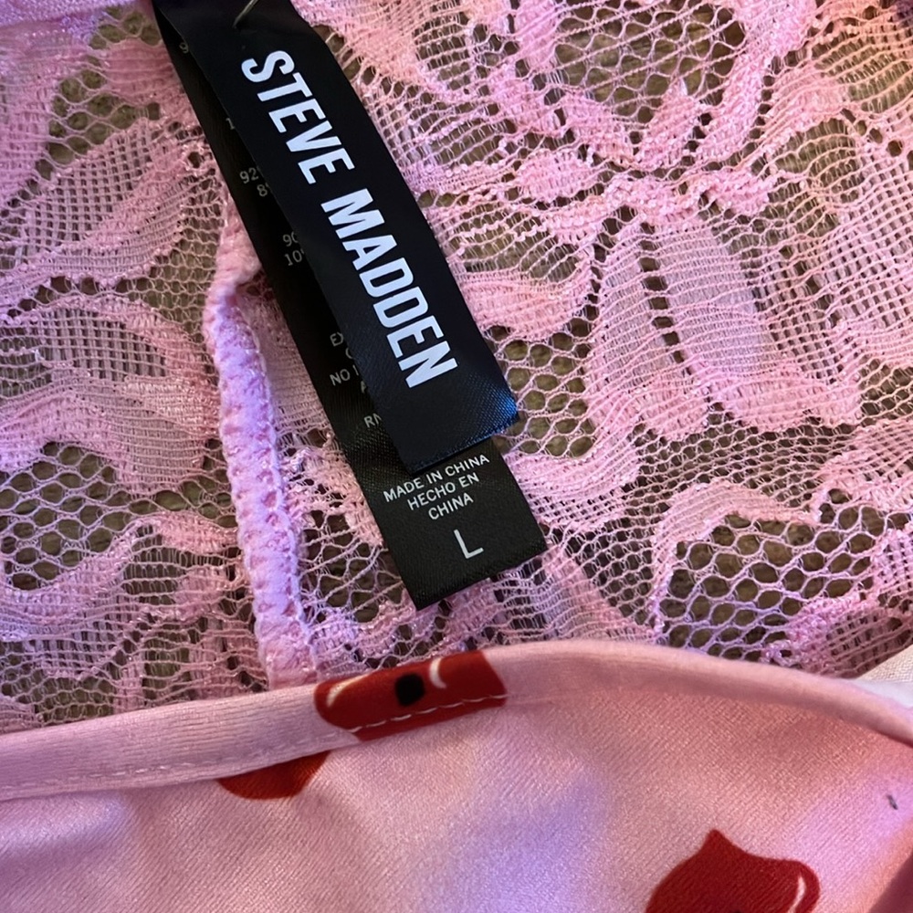 🍒Steve Madden 2-pc silky soft lace-trimmed cami & shorts set sz L NWT - Picture 6 of 11